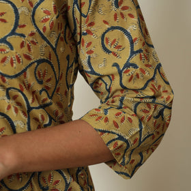Yellow Block Print Cotton A-Line Kalamkari Kurta For Women