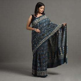  Pipad Hand Block Printed Cotton Natural Dyed Saree 