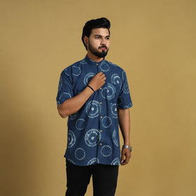 Buy Blue Half Sleeve Tie & Dye Cotton Men Shibori Shirt