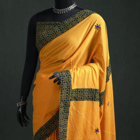 Tagai & Mirror Embroidered Ajrakh Patchwork Pure Mul Cotton Saree with Blouse Piece 09