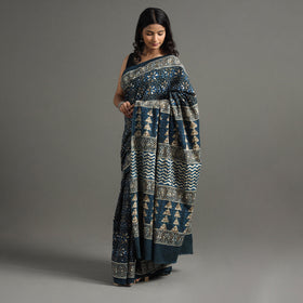  Pipad Hand Block Printed Cotton Natural Dyed Saree 