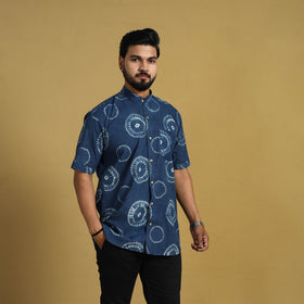 Buy Blue Half Sleeve Tie & Dye Cotton Men Shibori Shirt