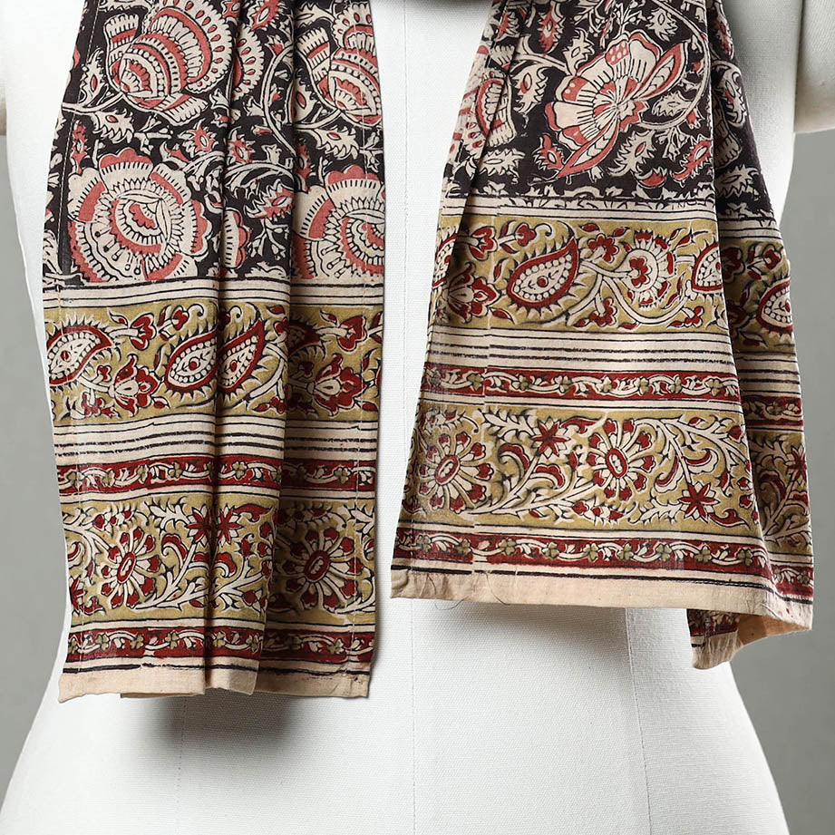 Black - Pedana Block Print Natural Dyed Cotton Kalamkari Stole 34