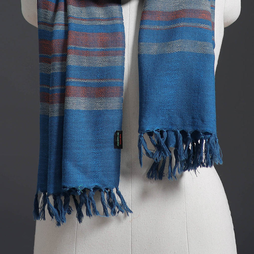 Blue - Kumaun Handwoven Pure Merino Wool Stole 145