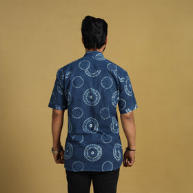 Buy Blue Half Sleeve Tie & Dye Cotton Men Shibori Shirt