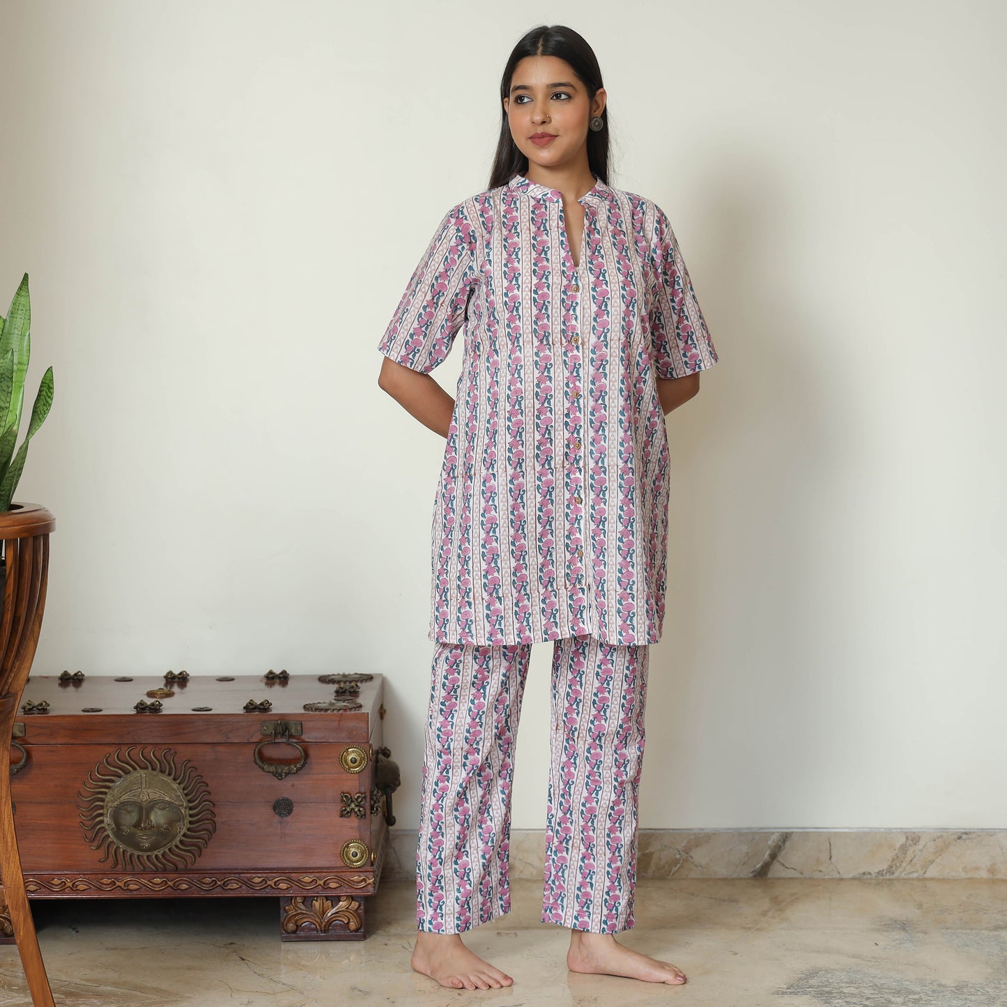 Multicolor - Sanganeri Block Printed Cotton Night Suit Set 10