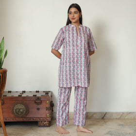 Multicolor - Sanganeri Block Printed Cotton Night Suit Set 10