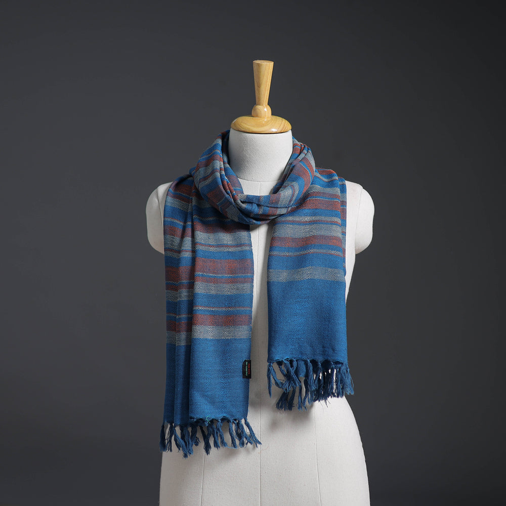 Blue - Kumaun Handwoven Pure Merino Wool Stole 145