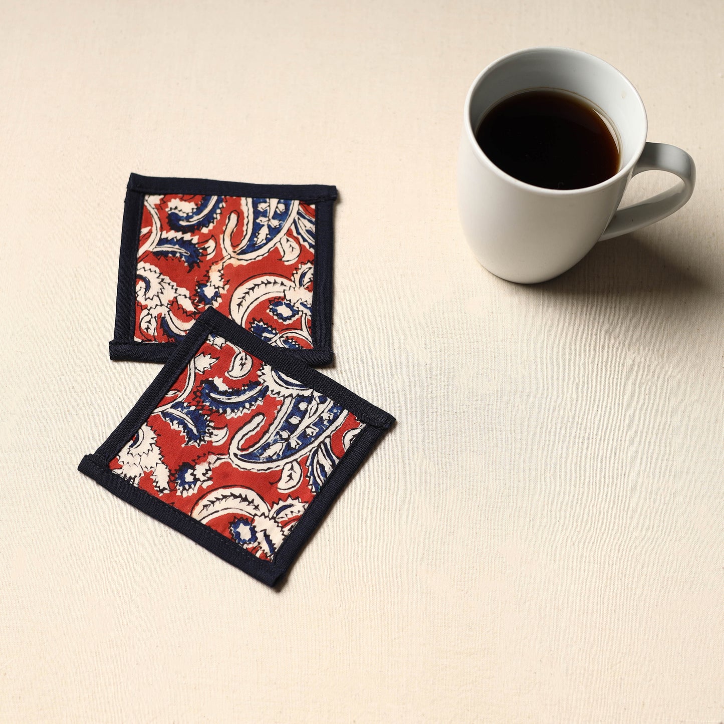 Red Handmade Cotton Coasters (Set of 2)