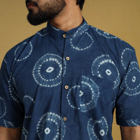 Buy Blue Half Sleeve Tie & Dye Cotton Men Shibori Shirt