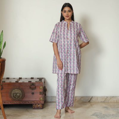 Multicolor - Sanganeri Block Printed Cotton Night Suit Set 10