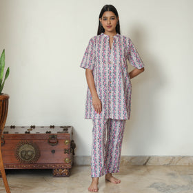 Multicolor - Sanganeri Block Printed Cotton Night Suit Set 10