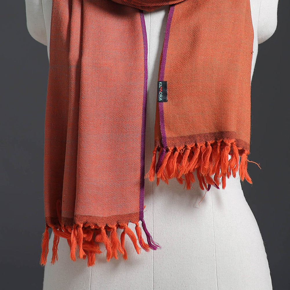 Orange - Kumaun Handwoven Pure Merino Wool Stole 147