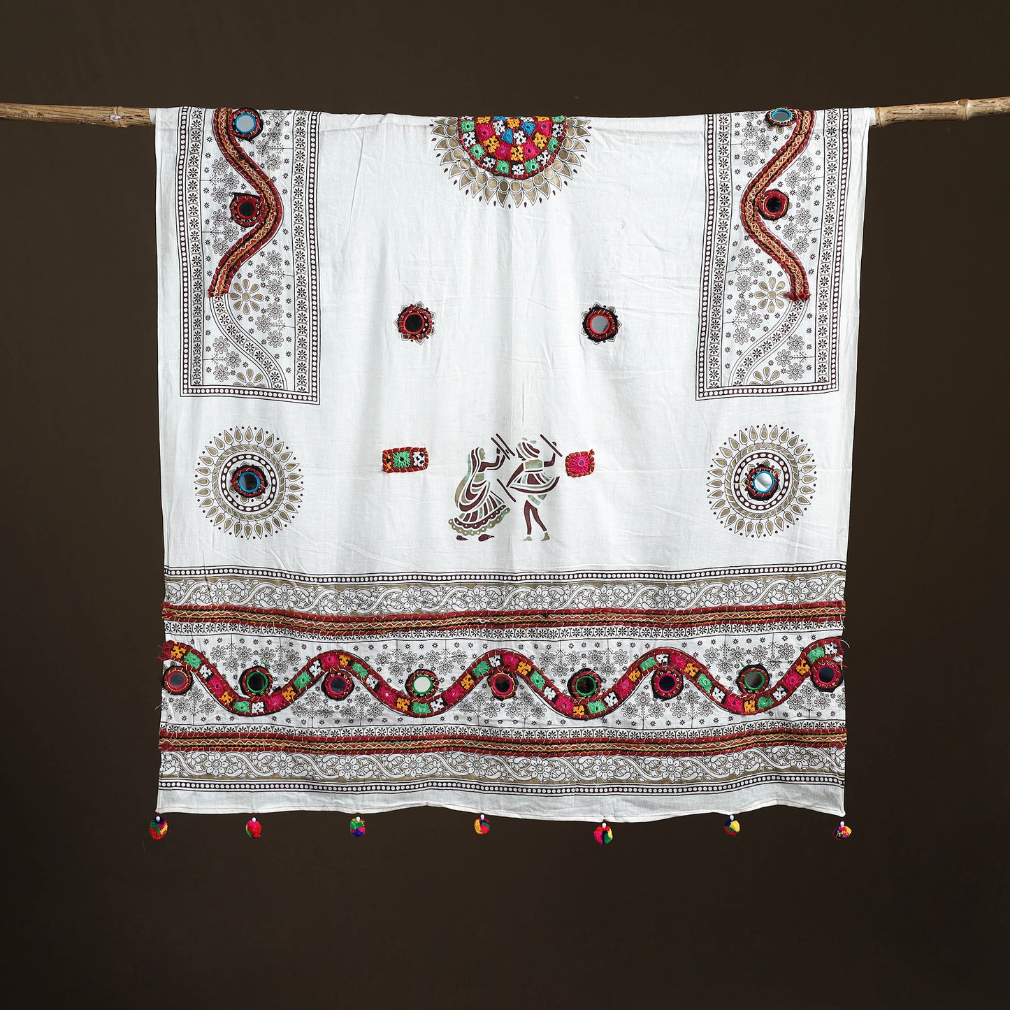 Kutch Hand Embroidered Mirror Work Printed Cotton Dupatta 07