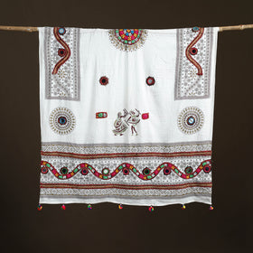 Kutch Hand Embroidered Mirror Work Printed Cotton Dupatta 07
