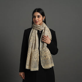 Beige - pedana kalamkari wool stole 32 - handcrafted