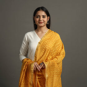 Orange - printed chanderi silk bagru dupatta 02