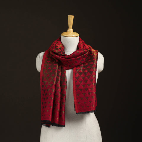 Red - Pyramid Zari Weave Fine Wool Stole for Women 54
