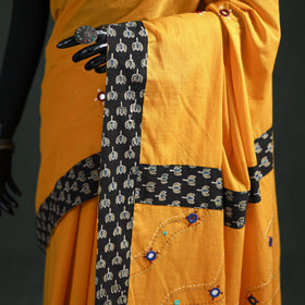 Tagai & Mirror Embroidered Ajrakh Patchwork Pure Mul Cotton Saree with Blouse Piece 10
