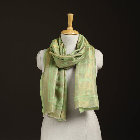 Green - Plain Zari Weave Fine Wool Stole for Women 52