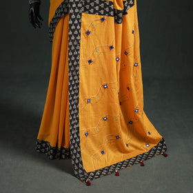Tagai & Mirror Embroidered Ajrakh Patchwork Pure Mul Cotton Saree with Blouse Piece 10