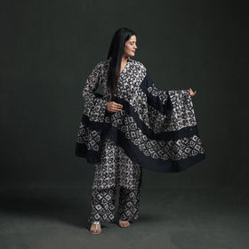 Hand Batik Print Cotton Suit Set with Dupatta for Women 12