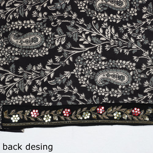 Black - Zardozi Hand Embroidered Kalamkari Cotton Blouse Piece 16