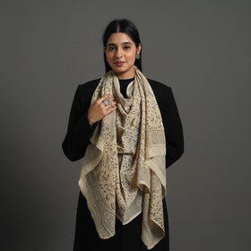 Beige - pedana kalamkari wool stole 32 - handcrafted