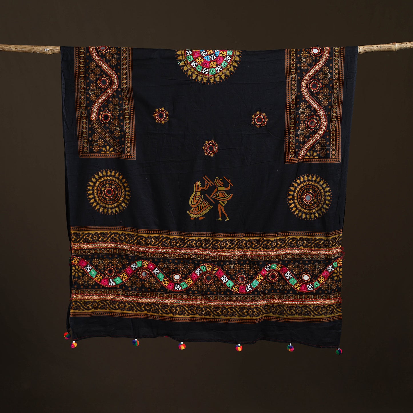 Kutch Hand Embroidered Mirror Work Printed Cotton Dupatta 13
