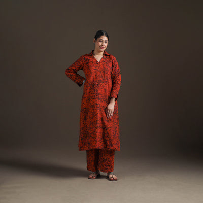 Hand Batik Print Cotton Straight Kurta with Palazzo Set for women 17