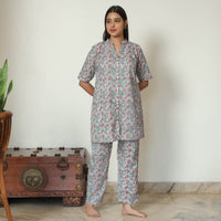 Multicolor - Sanganeri Block Printed Cotton Night Suit Set 05