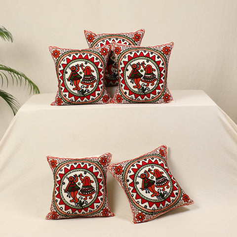 Red - kutch aari hand embroidery cushion cover (set of 5)