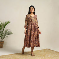 Pedana Block Print Cotton Flared Kalamkari Dress 02