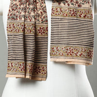 Beige - Pedana Block Print Natural Dyed Cotton Kalamkari Stole 40