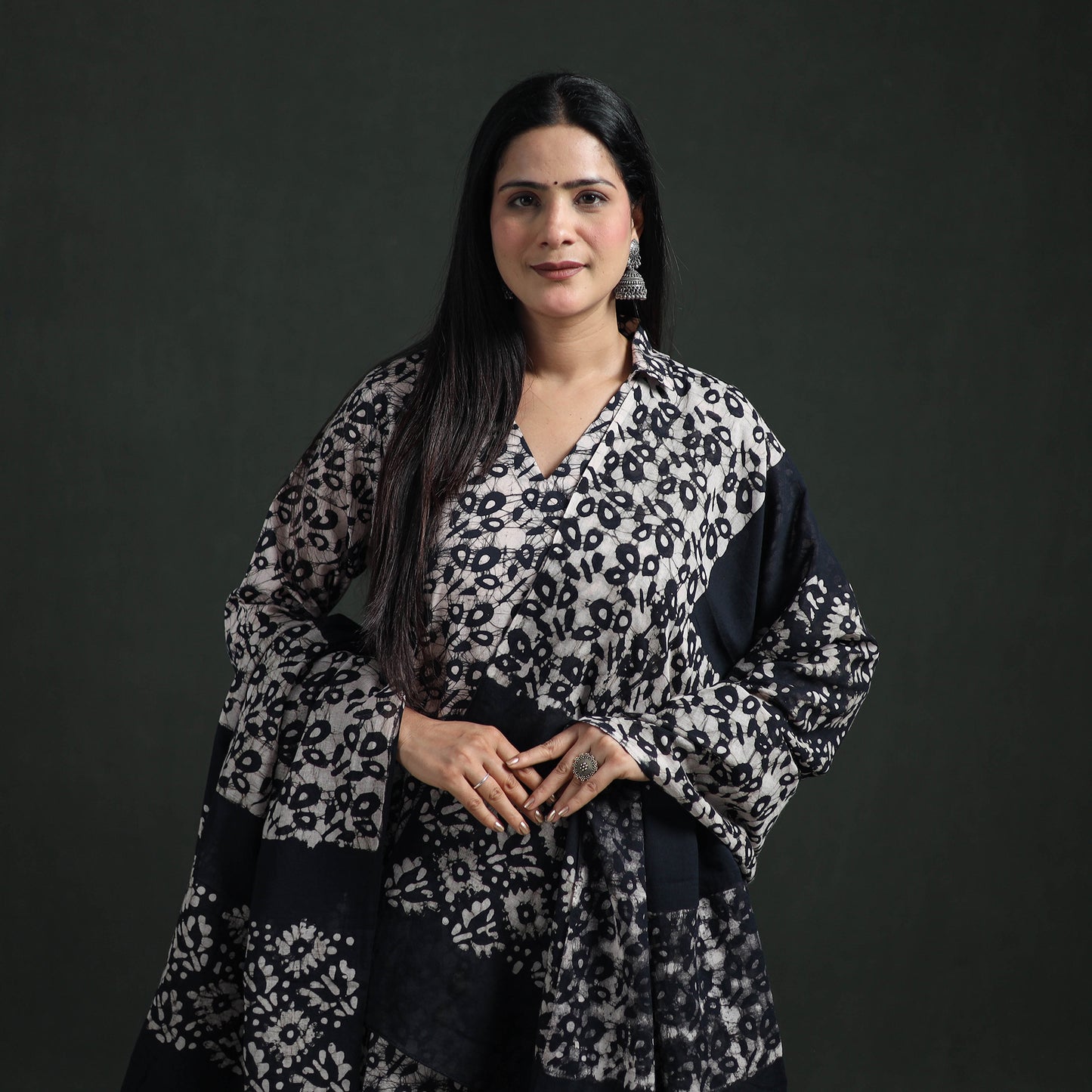 Hand Batik Print Cotton Suit Set with Dupatta for Women 12