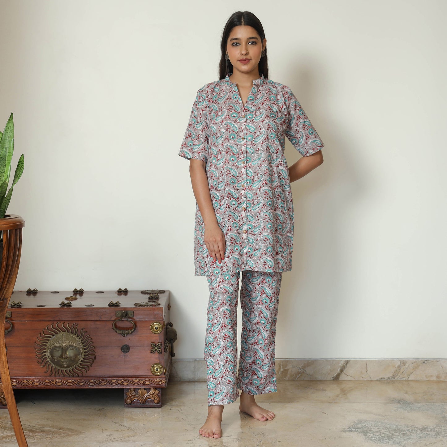 Multicolor - Sanganeri Block Printed Cotton Night Suit Set 05