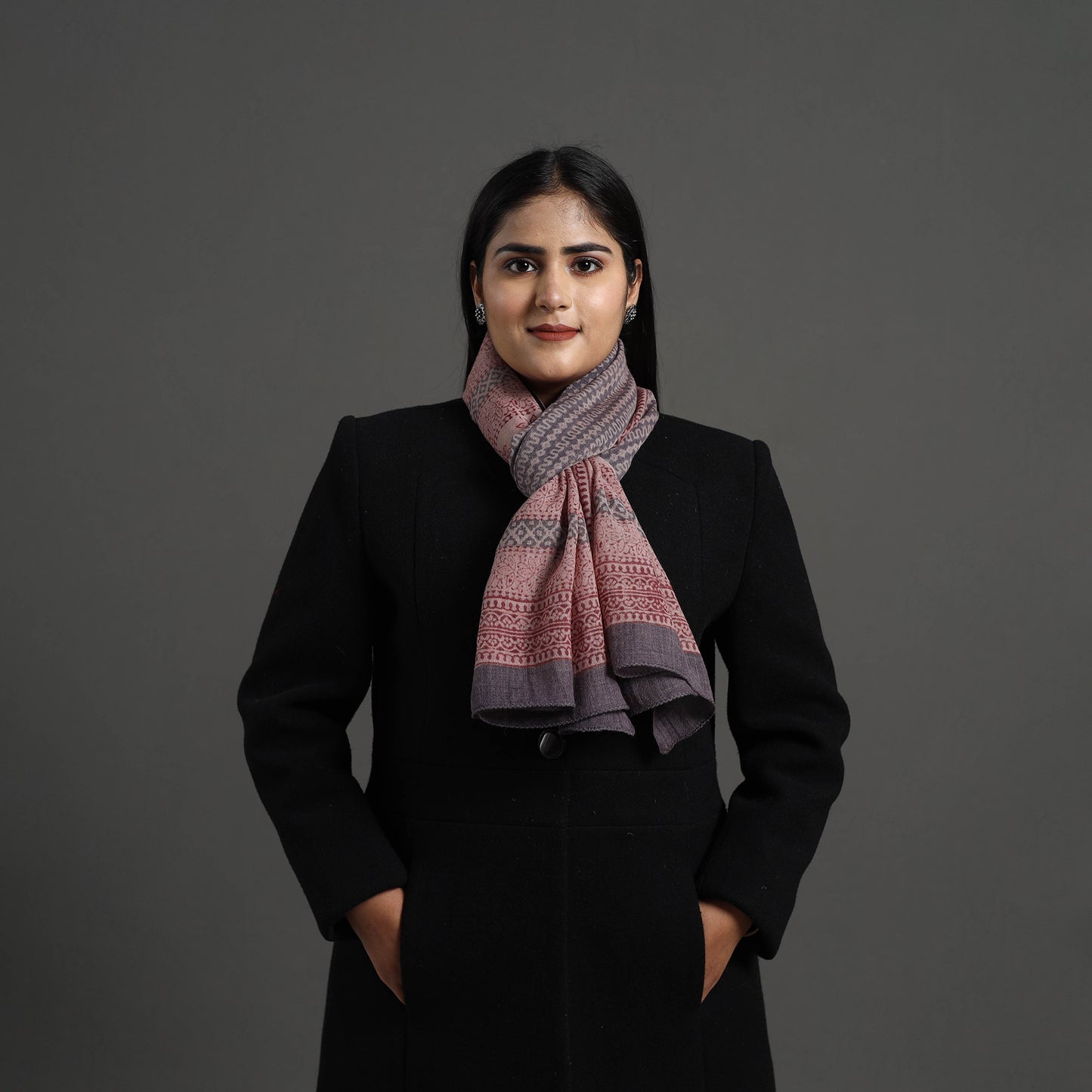 Brown - bagh hand printed merino woollen stole 38