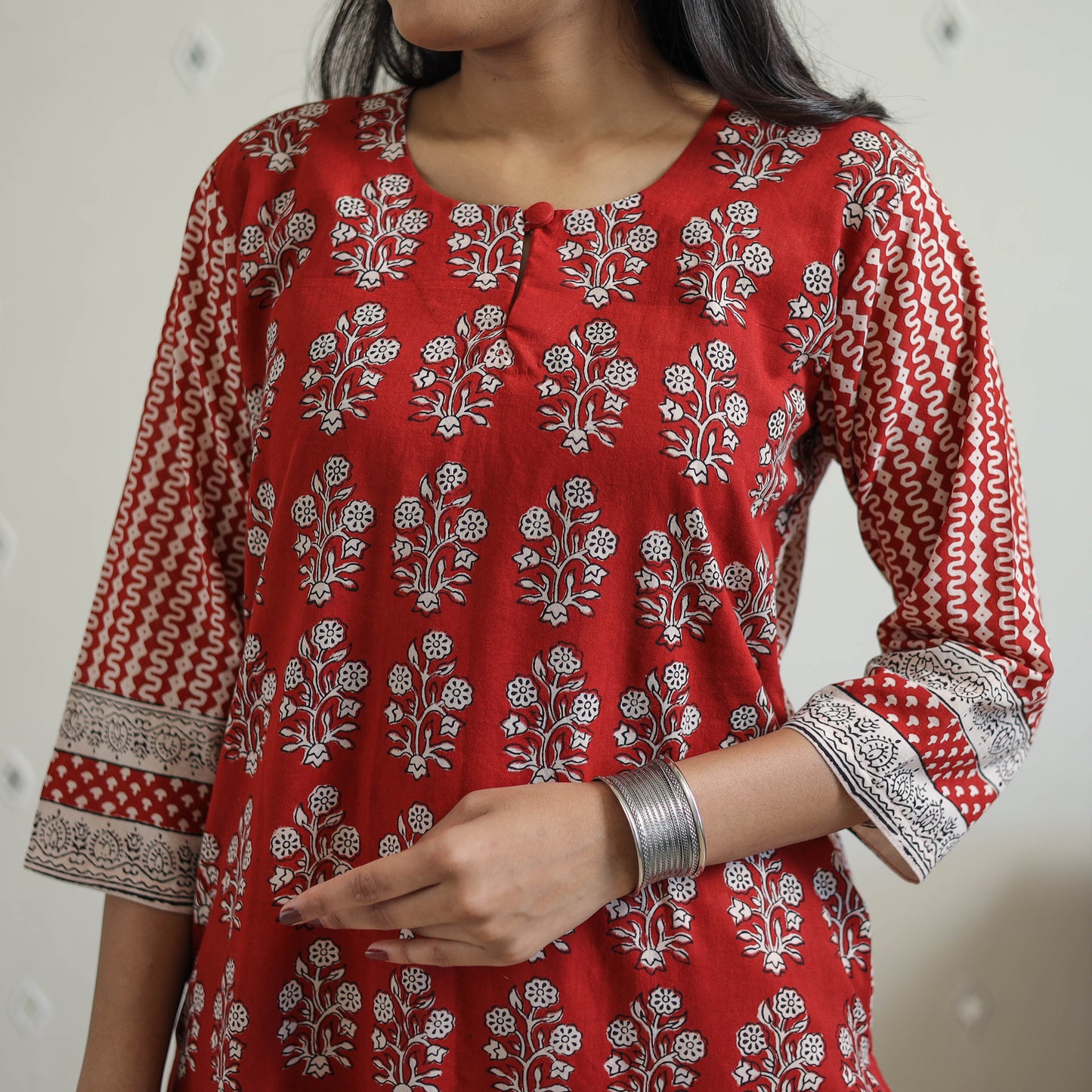 Red - Block Print Cotton Straight Bagh Kurta 03