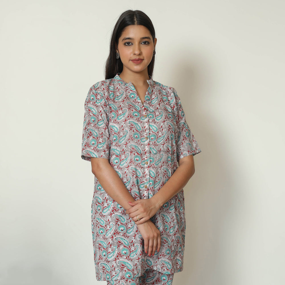 Multicolor - Sanganeri Block Printed Cotton Night Suit Set 05