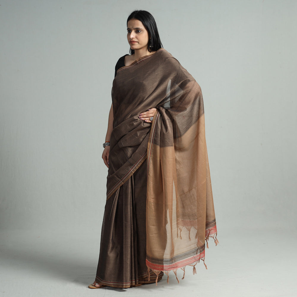 Brown - Dharwad Cotton Saree with Thread Border 03