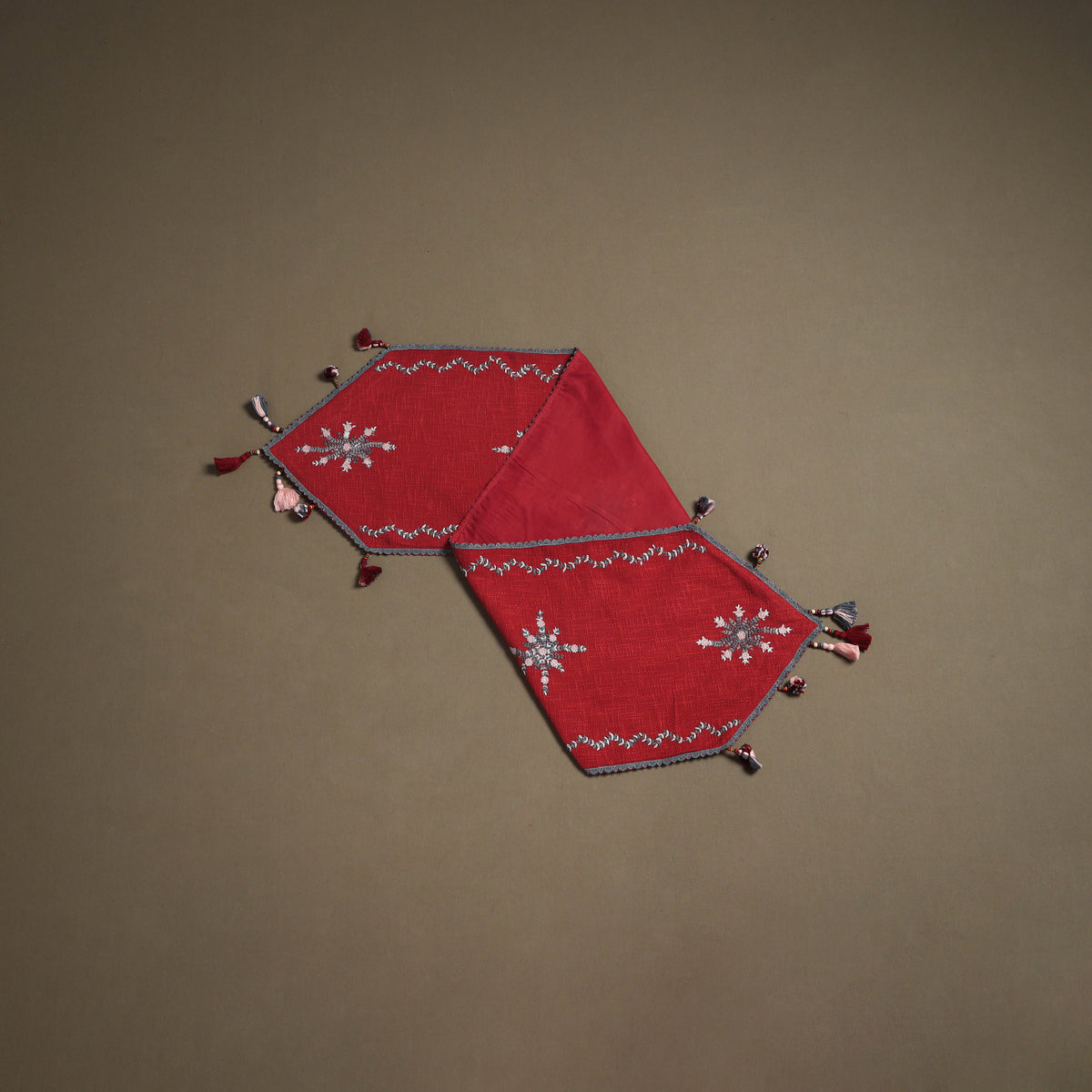 Red - Tribal Hand Embroidered Table Runner by Kamli 17