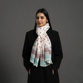 White - pure wool sanganeri stole 08 - handcrafted