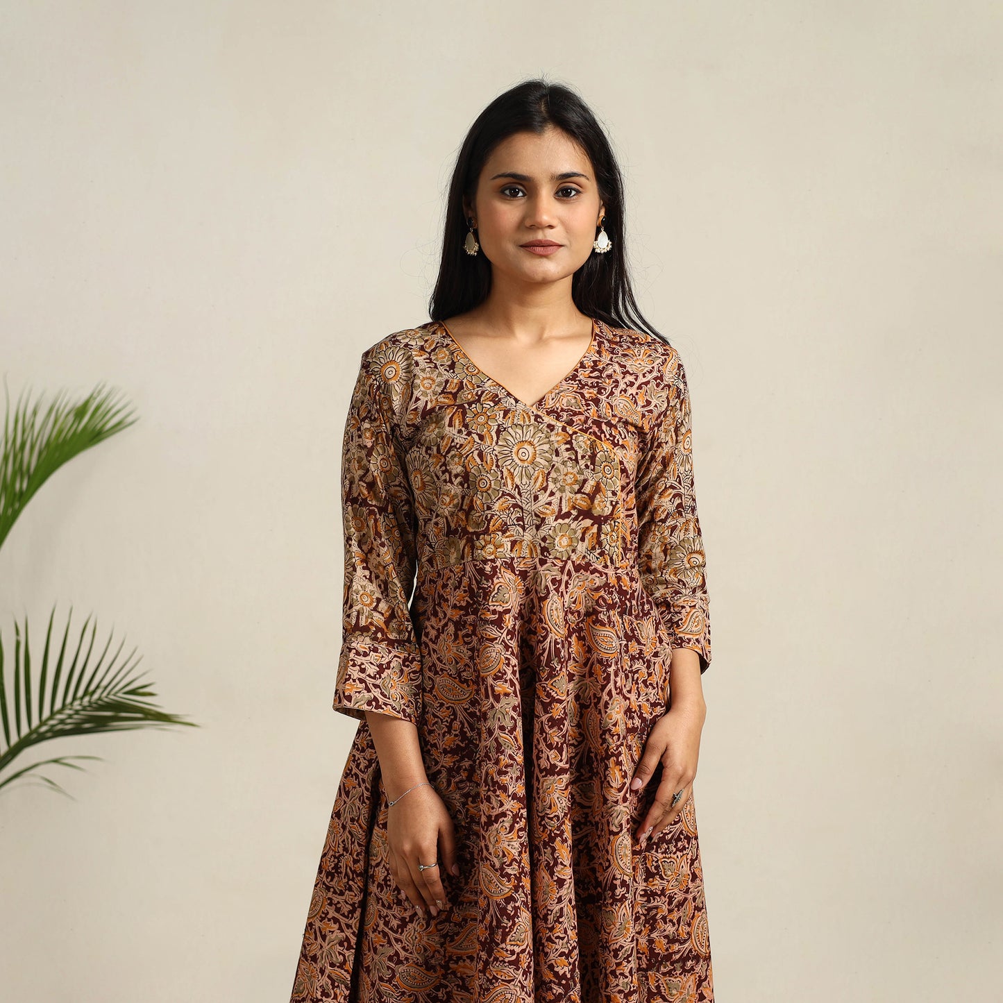 Pedana Block Print Cotton Flared Kalamkari Dress 02