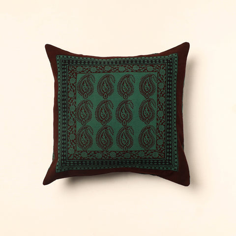 Green - Bagh Block Printed Cotton Cushion Cover (16 x 16 in) 14
