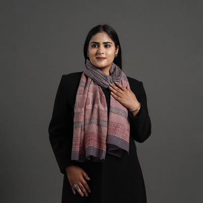 Brown - bagh hand printed merino woollen stole 38