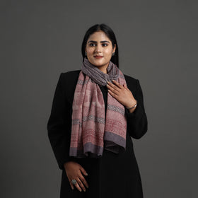 Brown - bagh hand printed merino woollen stole 38