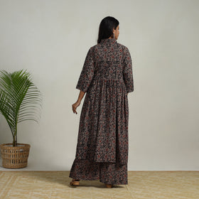 Buy Black Flared Cotton Block Print Kalamkari Kurta Set