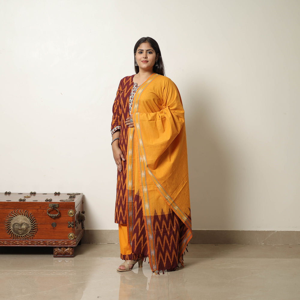 Maroon - Handloom Cotton Pochampally Ikat Kurta Set 15