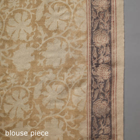 Beige Pedana Block Print Merino Wool Kalamkari Saree