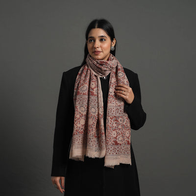 Red - pedana kalamkari wool stole 34 - handcrafted